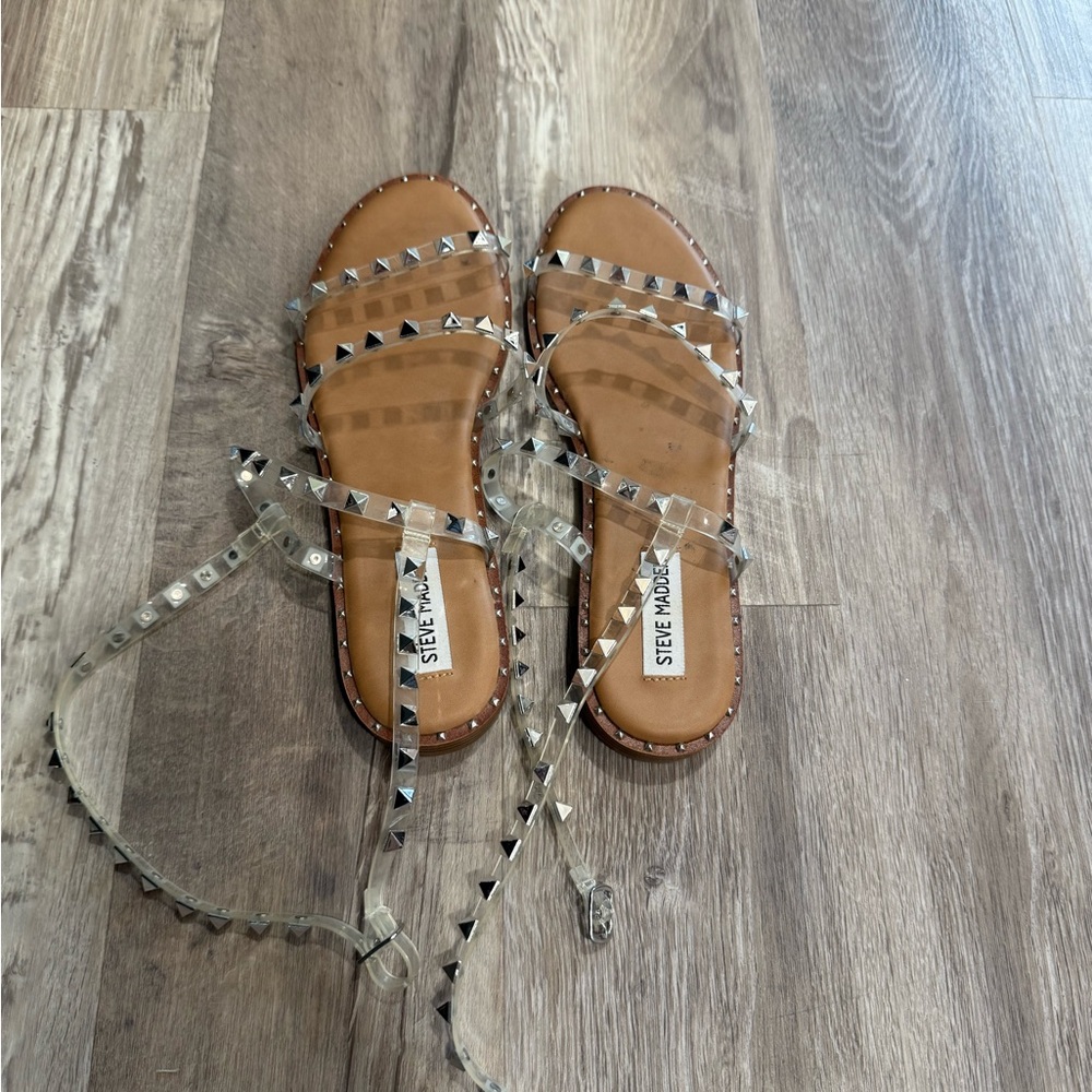Steve Madden Tan and Clear Studded Sandals
